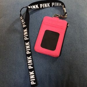 Pink PINK slim wallet on lanyard